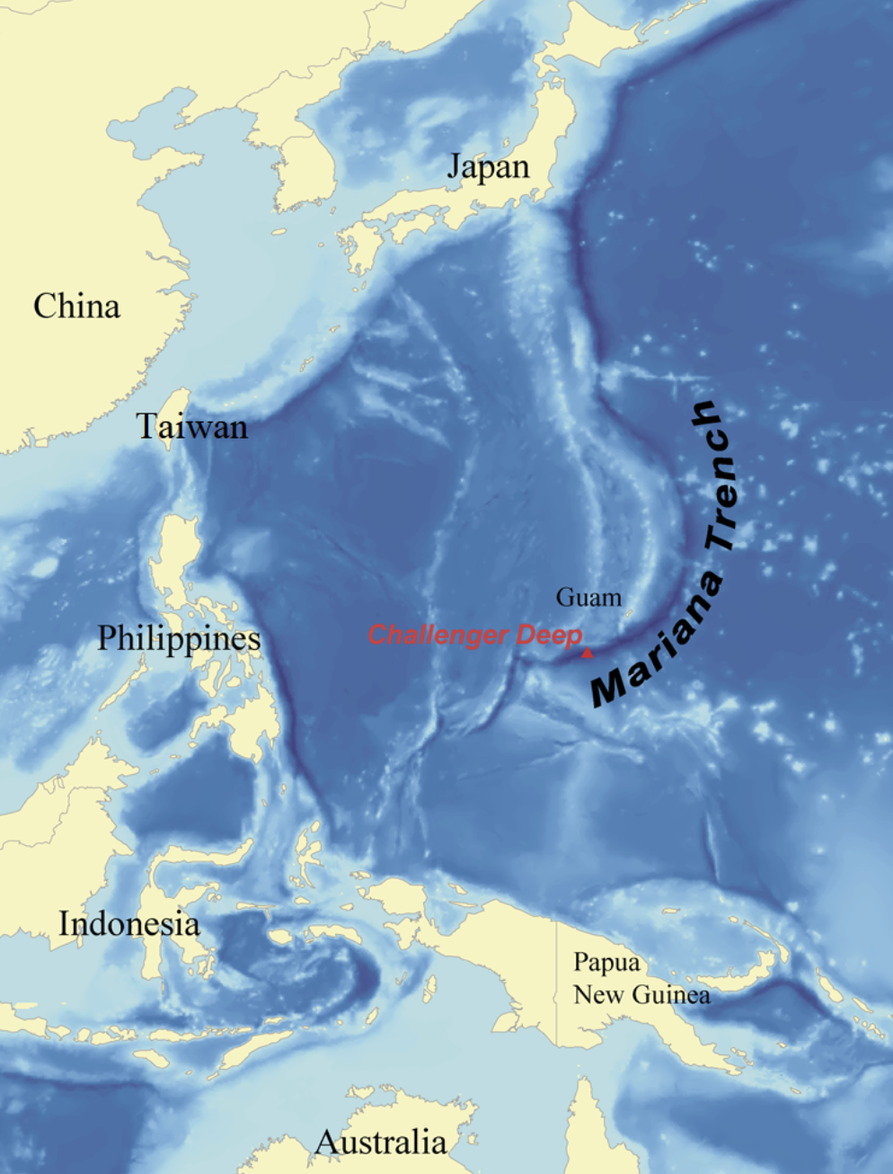 mariana trench location - China Taiwan Japan Philippines Guam Deep Indonesia Australia Trench Mariana Papua New Guinea